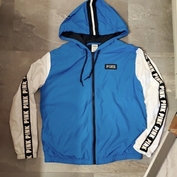 PINK Victoria's Secret Jackets & Blazers - PINK Victoria's Secret Lightweight Jacket. Blue, White, Black. Oversized XS-S.